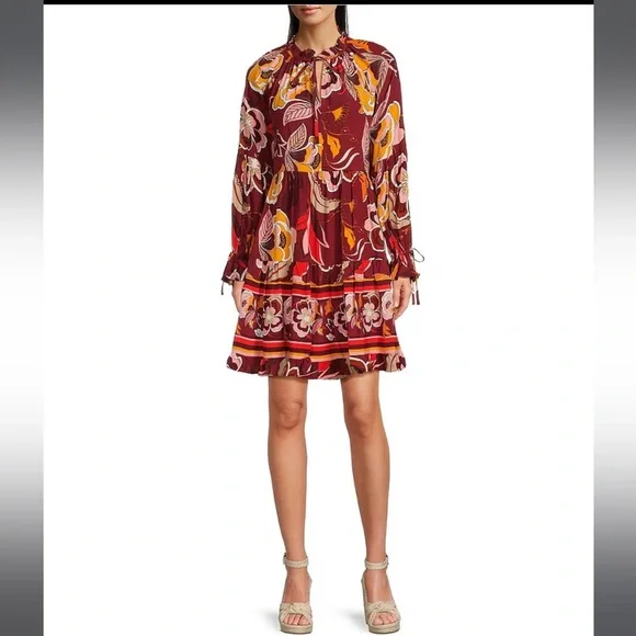 Gibson & Latimer Tie Neck Long Raglan Sleeve Floral Printed Dress Size XL - Picture 2 of 15